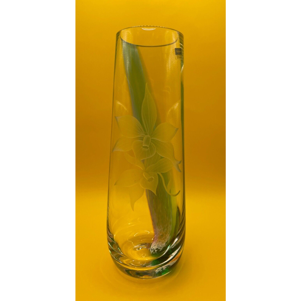 Vintage Handcrafted Caithness 9" Orchid Straight Clear Art Vase Made in Scotland